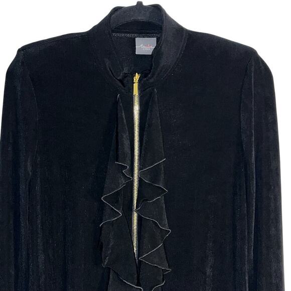 Travelers by Chico’s Long Length Ruffled Full Zip Black Jacket | XS - Picture 2 of 8